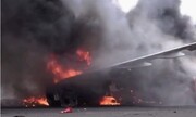 تصاویر واضحی از آتش گرفتن ۲ ایرباس در یمن | یک فروند ایلیوشین IL-76 نیز هدف رژیم صهیونیستی قرار گرفت + ۲ فیلم