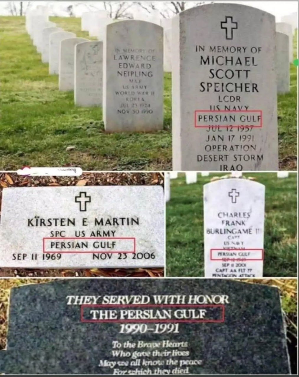 سنگ قبر سرباز آمریکا با عبارت خلیج فارس | عکس