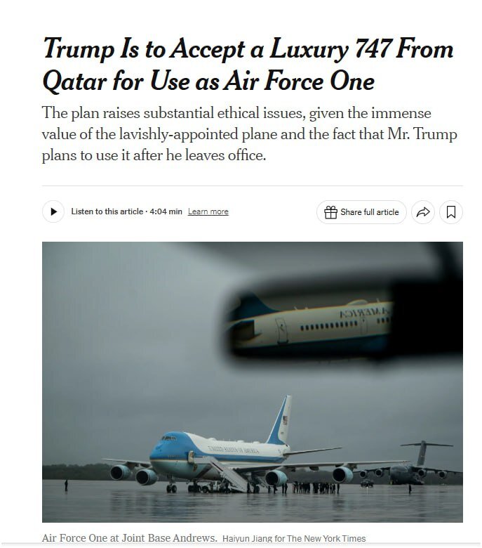 ترامپ بزرگترین و مجللترین هدیه خارجی را از این کشور عربی دریافت میکند هديه قطر