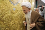 خاک بوس آستان مقدس امیرالمومنین(ع)+ ویدئو | زیارت آیت الله جوادی آملی از مرقد مطهر   امیرالمومنین(ع)