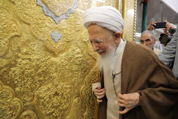 خاک بوس آستان مقدس امیرالمومنین(ع)+ ویدئو | زیارت آیت الله جوادی آملی از مرقد مطهر امیرالمومنین(ع)