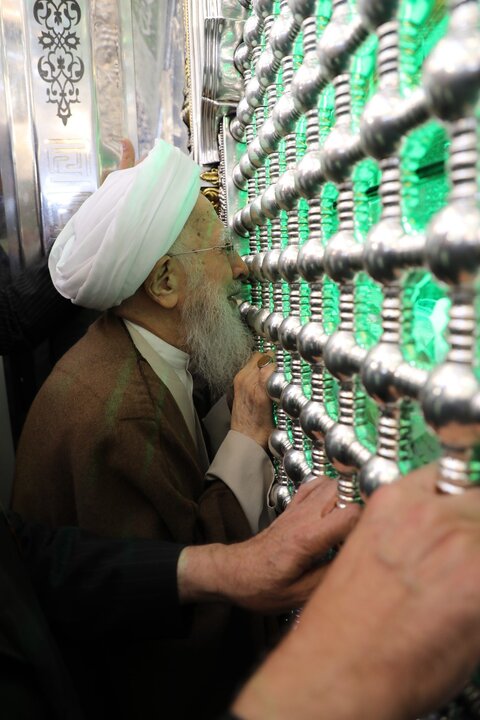 تصاویری از وداع حضرت آیت الله جوادی آملی با مرقد امیرالمومنین (ع)