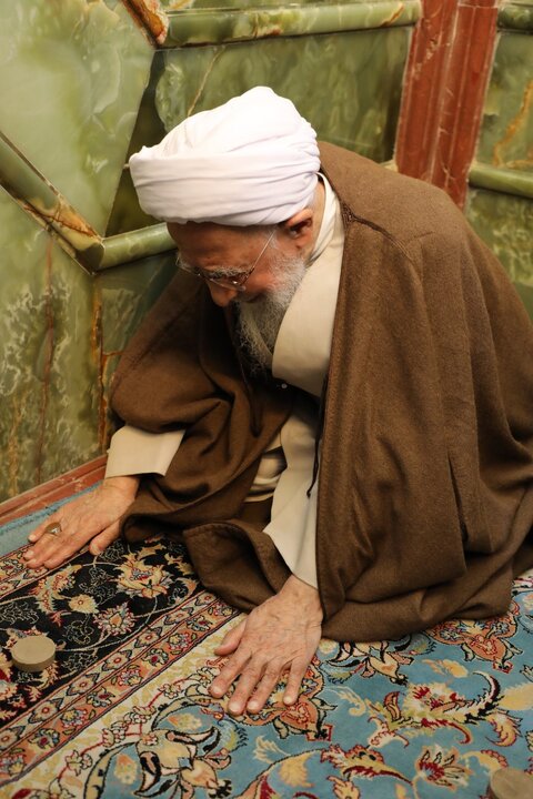 تصاویری از وداع حضرت آیت الله جوادی آملی با مرقد امیرالمومنین (ع)