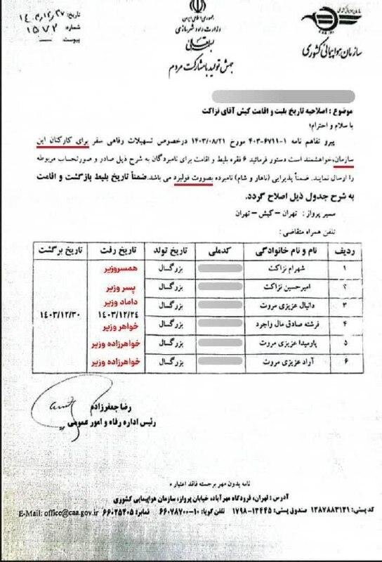 امیرحسین ثابتی:‌ ۶ نفر از بستگان درجه یک وزیر راه به هزینه بیت‌المال به کیش سفر کرده‌اند + فیلم