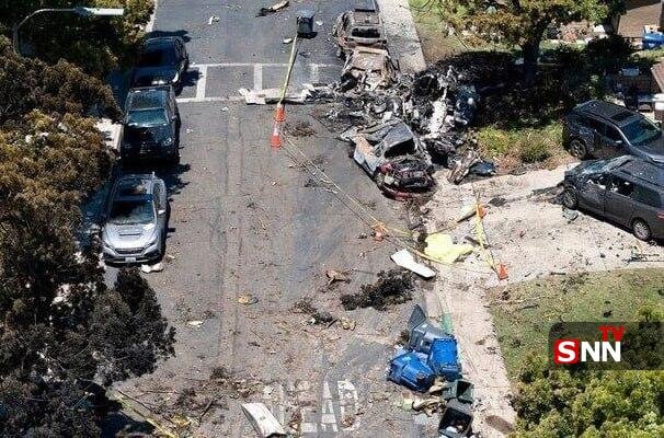 صحنه بعد از سقوط هواپیمای سبک در محله مسکونی آمریکا + ویدئو | همه سرنشینان هواپیما کشته شدند