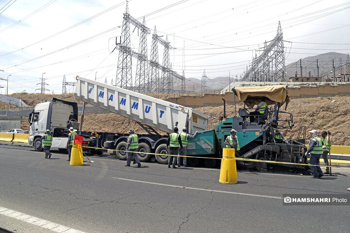 آسفالت کاری در اتوبان شهید خرازی