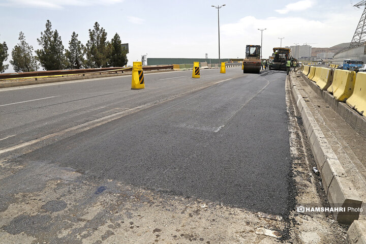 آسفالت کاری در اتوبان شهید خرازی