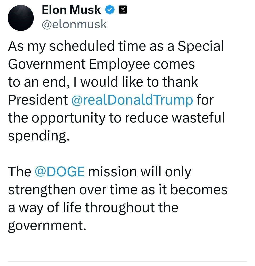 توییت ایلان ماسک درباره خداحافظی با کاخ سفید | مأموریت DOGE یک روش زندگی در دولت میشود