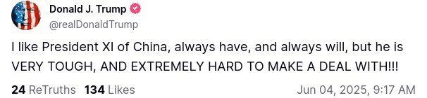 پیان عاشقانه ترامپ به رئیس جمهور چین