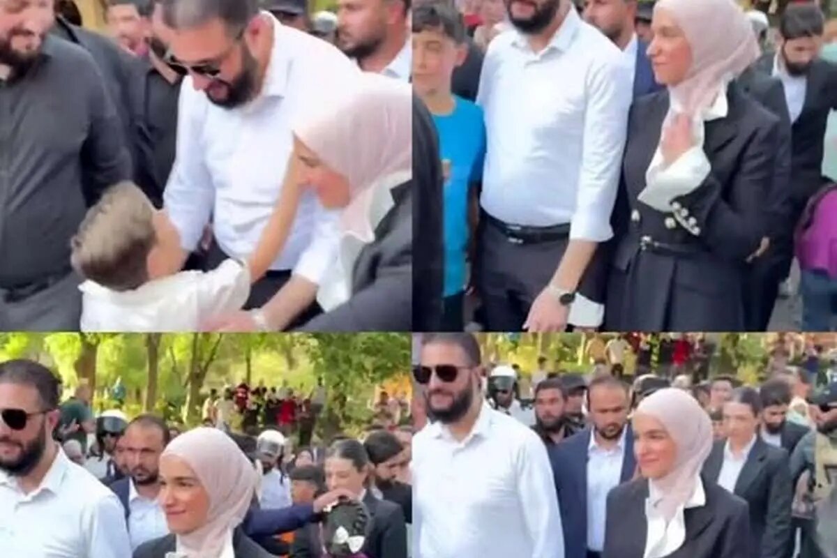 جولانی و همسرش در پارکی در دمشق |واکنش طرفدارانش را ببینید