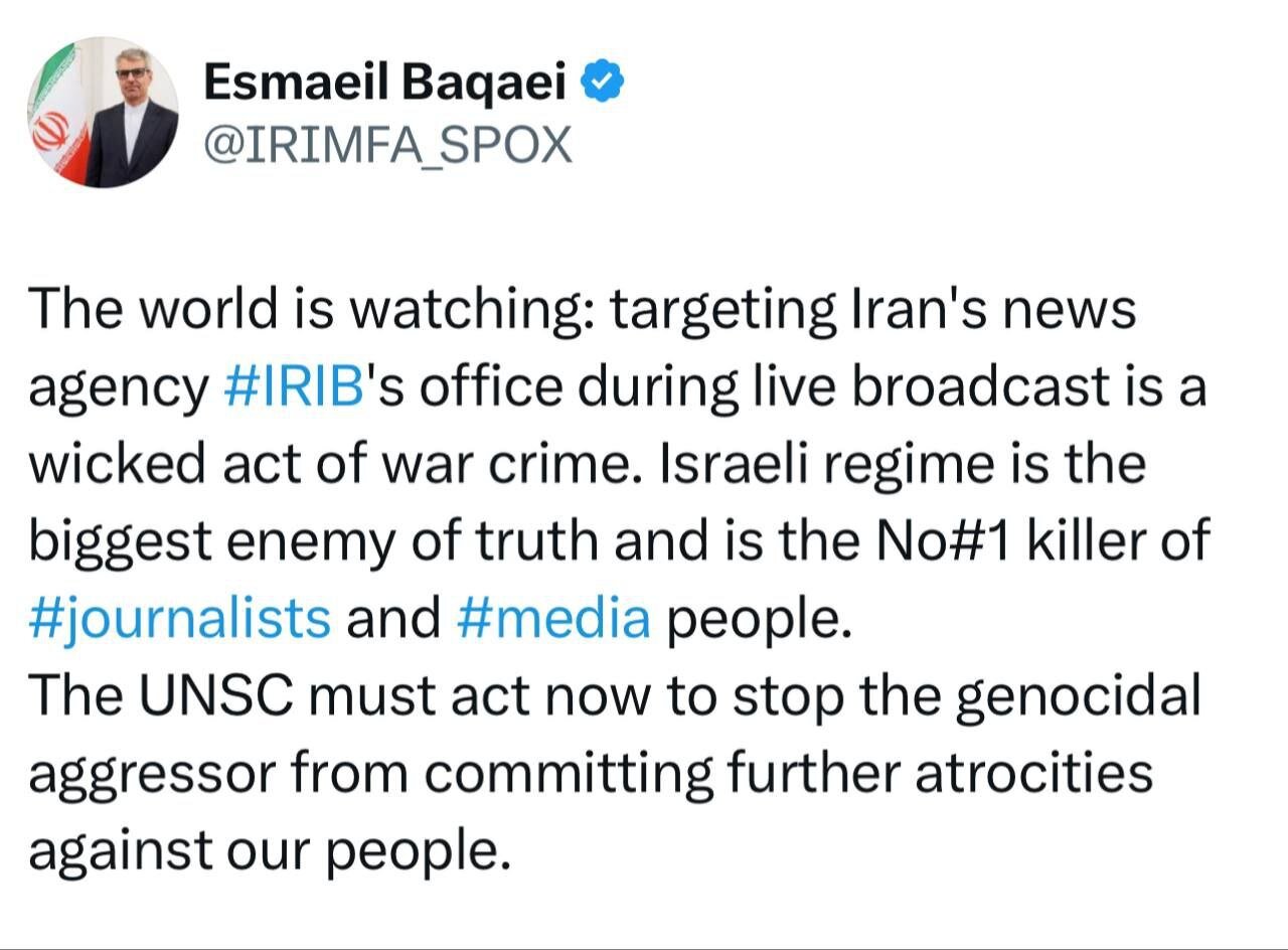 واکنش سخنگوی وزارت خارجه به هدف قرار دادن صداوسیما از سوی اسرائیل