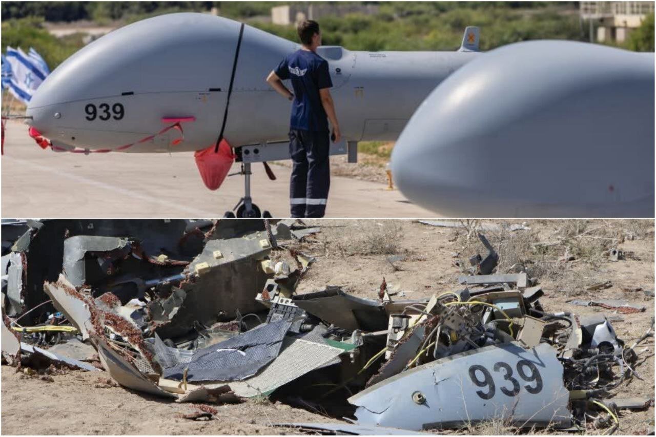 پهپاد هرمس رژیم صهیونیستی پیش و پس از سرنگونی در آسمان ایران | عکس