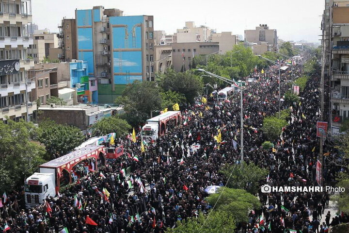 مراسم تشییع پیکر شهدای حمله تروریستی رژیم صهیونیستی در تهران