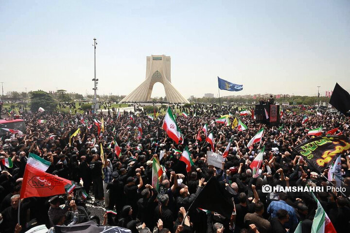 مراسم تشییع پیکر شهدای حمله تروریستی رژیم صهیونیستی در تهران