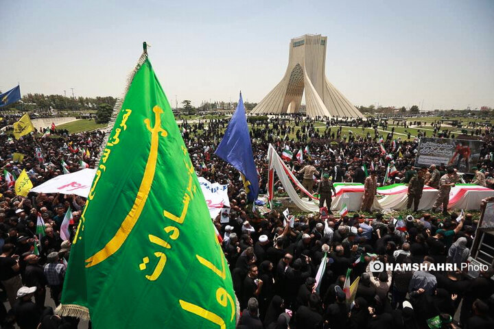 مراسم تشییع پیکر شهدای حمله تروریستی رژیم صهیونیستی در تهران