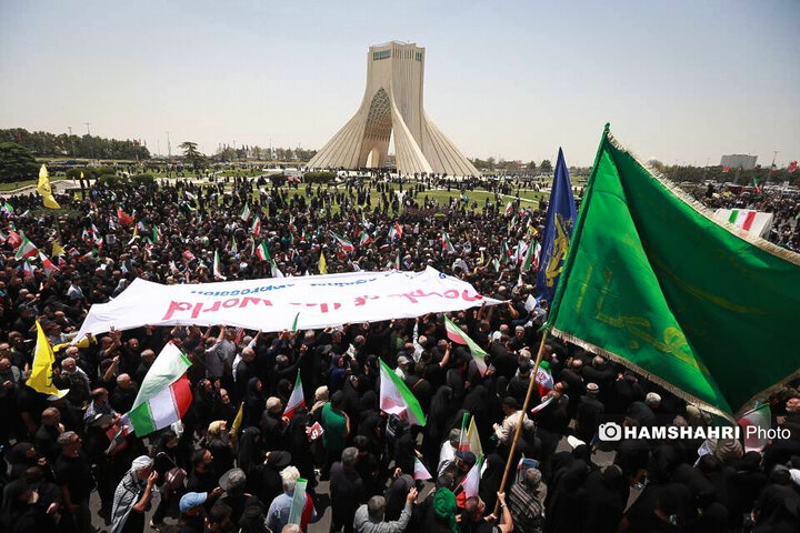 مراسم تشییع پیکر شهدای حمله تروریستی رژیم صهیونیستی در تهران