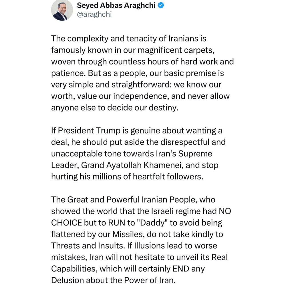 اسرائیل به آقابزرگش پناه بُرد تا زیر موشکهای ایران از بین نرود! | پاسخ قاطع عراقچی به ترامپ