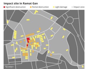 تخریب ۷۸ ساختمان تنها با یک موشک | نخستین نقشه های ویرانی اسرائیل پس از حملات ایران منتشر شد + تصاویر