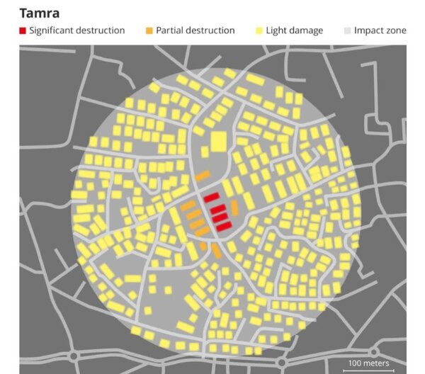 تخریب ۷۸ ساختمان تنها با یک موشک | نخستین نقشه های ویرانی اسرائیل پس از حملات ایران منتشر شد + تصاویر