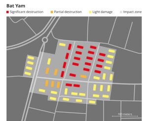 تخریب ۷۸ ساختمان تنها با یک موشک | نخستین نقشه های ویرانی اسرائیل پس از حملات ایران منتشر شد + تصاویر