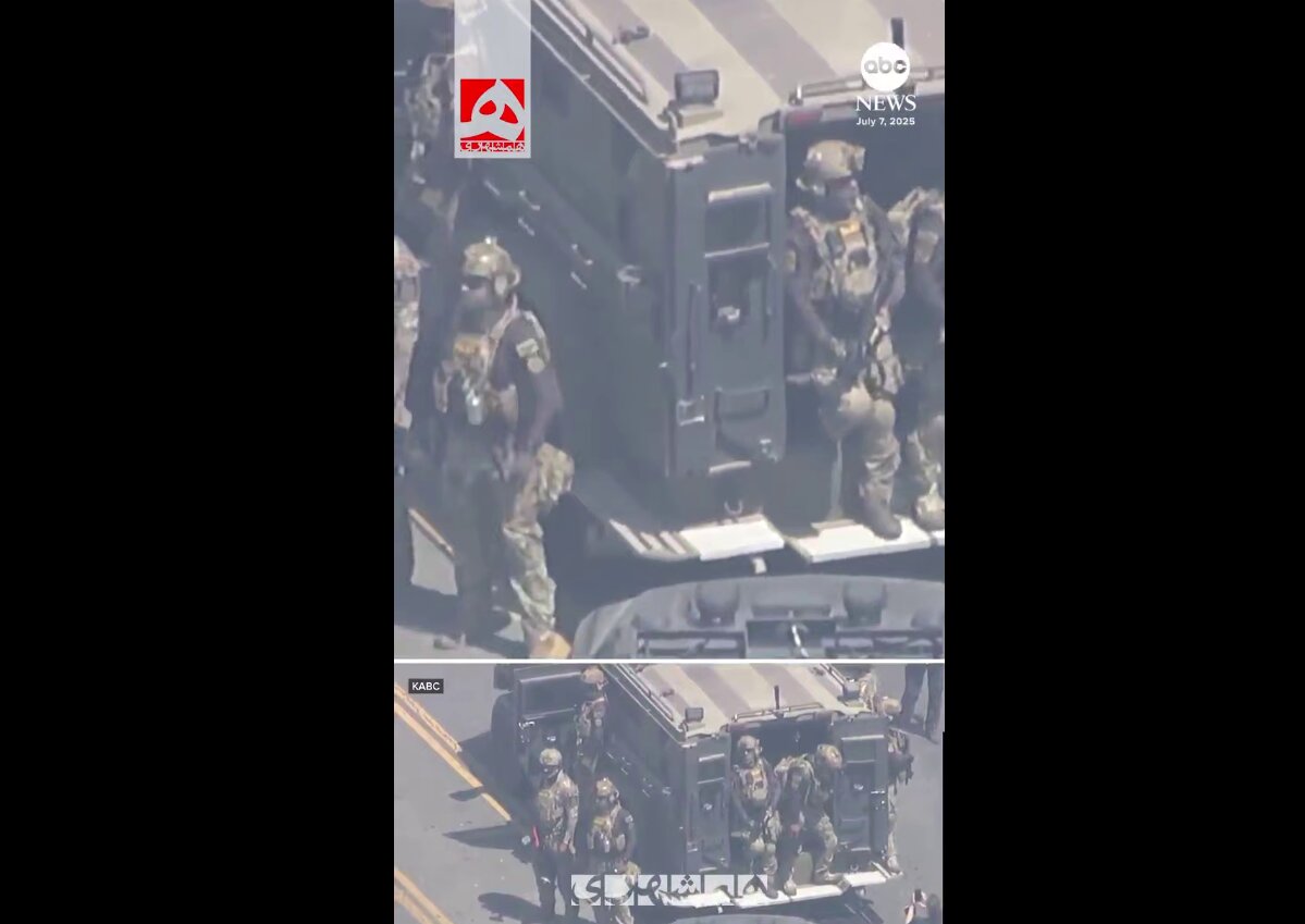 تصاویری از هجوم با تجهیزات سنگین نظامی به پارکی در لسآنجلس