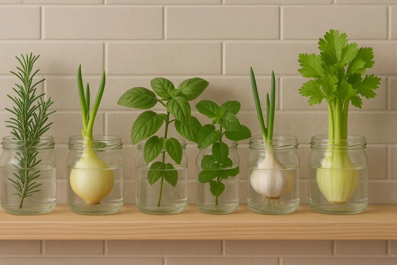 معرفی ۱۰ سبزی که در لیوان آب رشد میکنند + آموزش