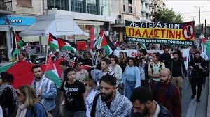 تجمع اعتراضی در آتن علیه حملات اسرائیل به فلسطین 