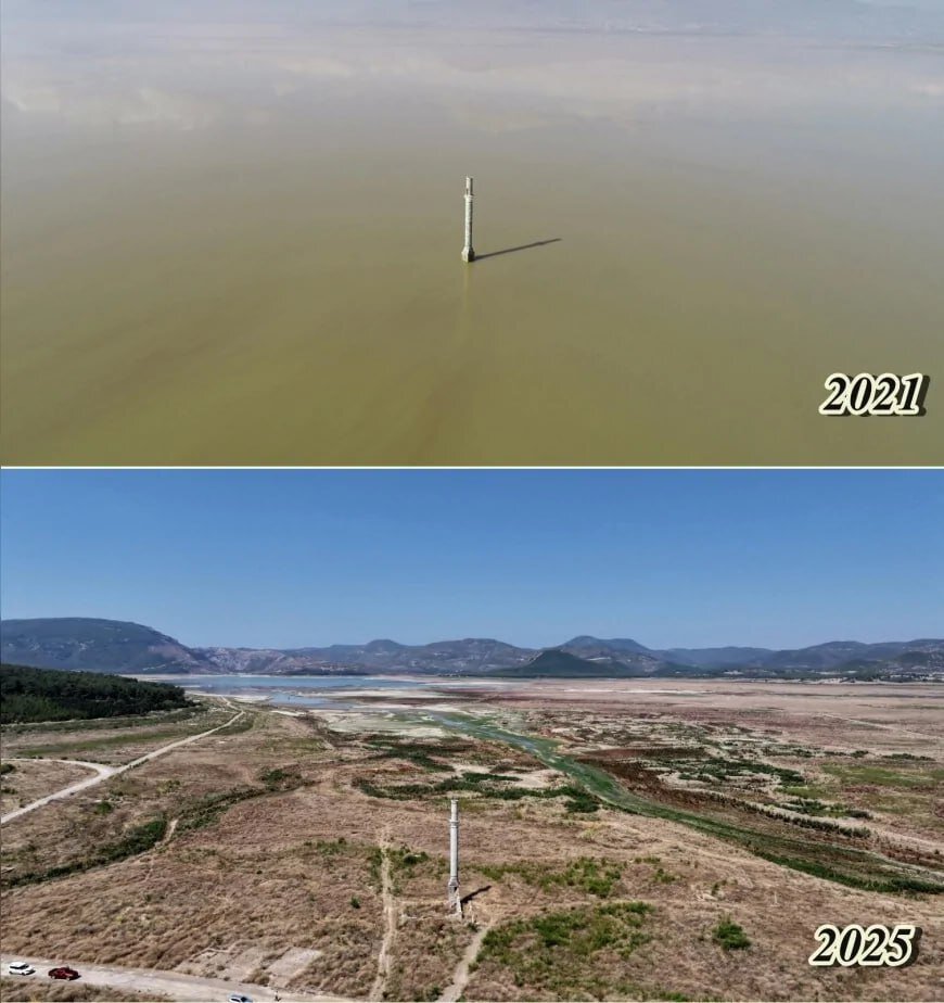 تصویری تکاندهنده از میزان آب پشت بزرگترین سد ازمیر ترکیه در سال ۲۰۲۱ و ۲۰۲۵