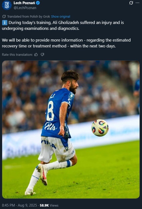 علی قلیزاده در تمرین مصدوم شد! + عکس