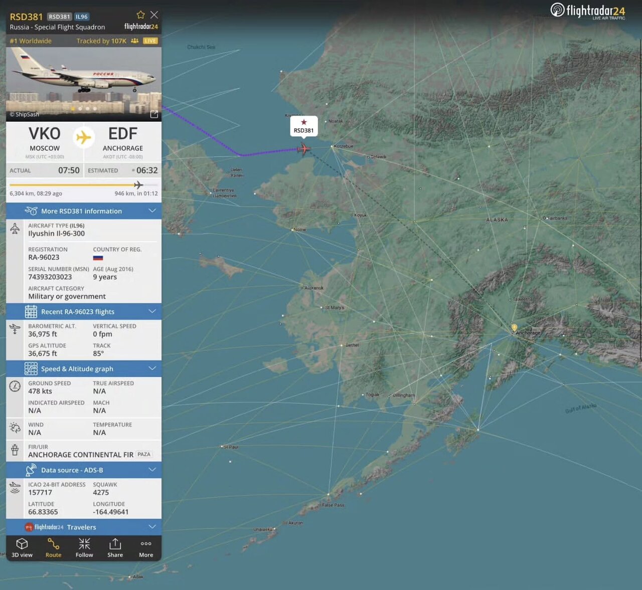 هواپیمای پوتین رکورد بیشترین ردیابی پرواز در جهان را شکست + عکس