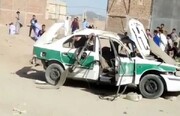 اولین تصاویر از خودرو پلیس بعد از حمله تروریستی در ایرانشهر + ویدئو