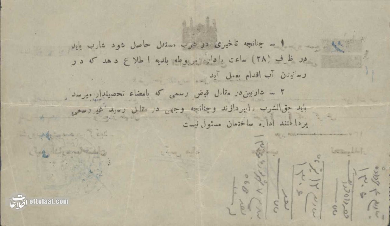 قبض آب، ۹۰سال پیش