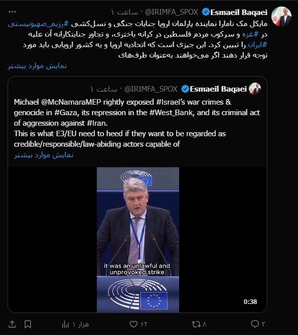 واکنش ایران به تبیین جنایات اسرائیل ازسوی مقام اروپایی+ عکس