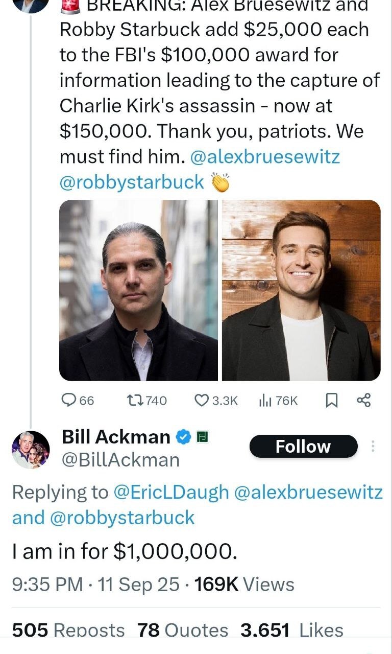 جایزه هنگفت یک میلیاردر برای دستگیری قاتل چارلی کرک + عکس