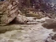 لحظات حرکت سیل وحشتناک در این نقطه از کشور | وانت بار با موج سنگین سیل رفت + فیلم