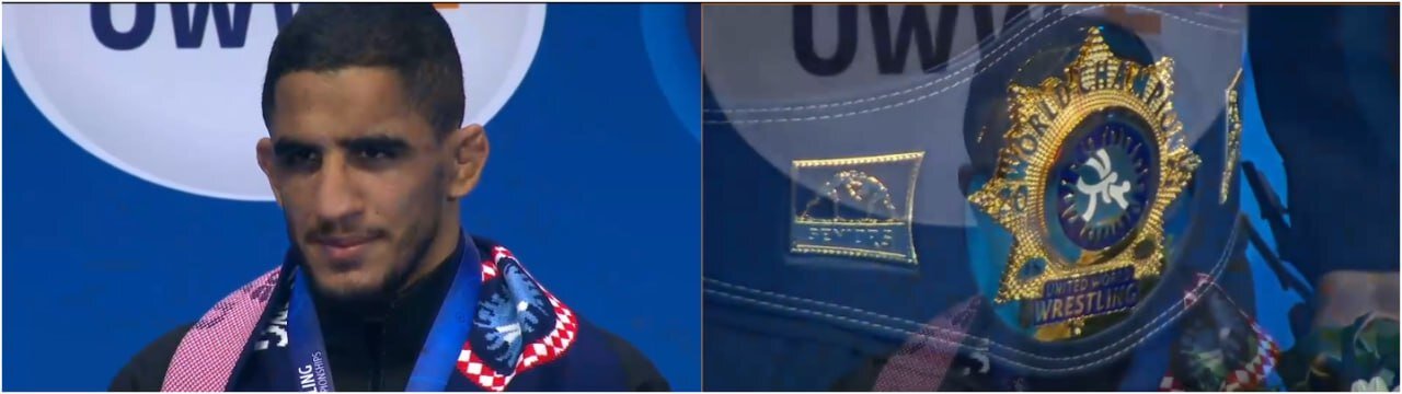 تصاویری از لحظه اهداء مدال طلا به رحمان عموزاد | دور افتخار رحمان عموزاده با پرچم ایران