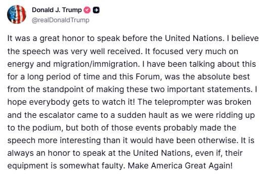 ترامپ پس از سخنرانی در سازمان ملل چه گفت؟ | همیشه افتخاری است که در سازمان ملل سخنرانی کنم حتی اگر...