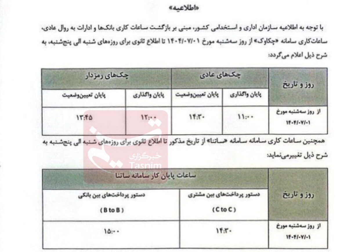 ساعات کاری ساتنا و چکاوک تغییر کرد + جزئیات