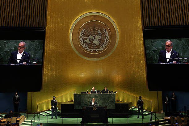 تصاویری از پزشکیان حین سخنرانی در سازمان ملل پزشکیان در سازمان ملل