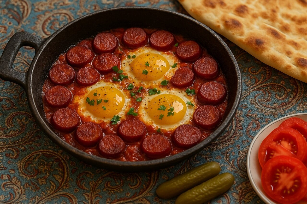 طرز تهیه سوسیس و تخم‌مرغ به سبک سنتی قهوه‌خانه‌ها