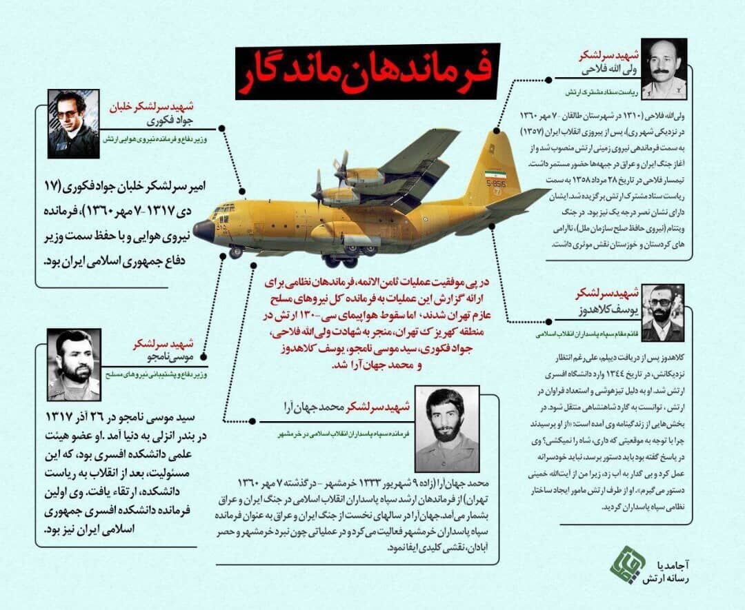 سقوط هواپیمای سی ۱۳۰ ارتش و شهادت ۵ فرمانده عالیرتبه+ تصاویر و جزئیات | چند روایت درباره فرماندهان شهید