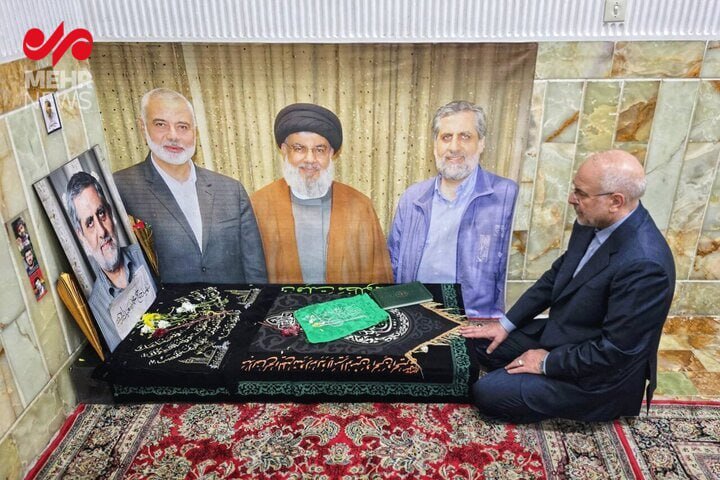 تصویر حضور قالیباف بر سر مزار سرلشکر شهید ایزدی در قم + ویدئو