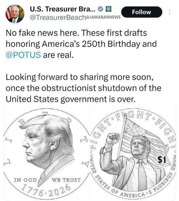 ضرب سکه با عکس ترامپ و شعار جنگ! جنگ! جنگ! | تصاویر