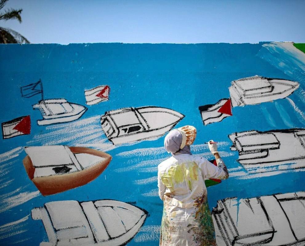 هنرمندان فلسطینی این گونه از فعالان ناوگان الصمود قدردانی کردند | تصاویر