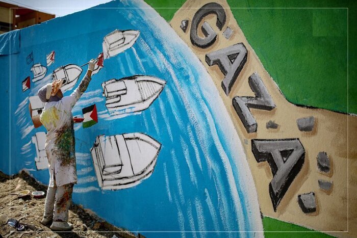 هنرمندان فلسطینی این گونه از فعالان ناوگان الصمود قدردانی کردند | تصاویر