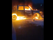 اولین تصاویر از آتش زدن خودروی پیمانکاران پروژه خط لوله آب چابهار _زاهدان | ویدئو