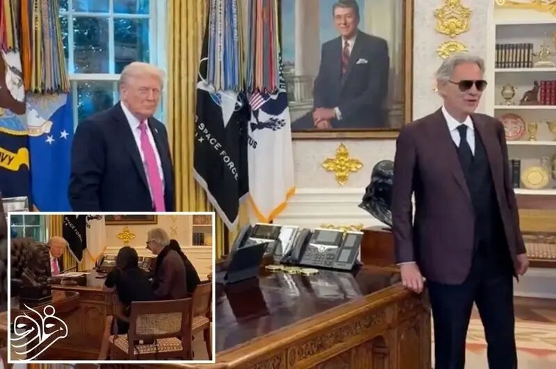 عکس ۲ نفره ترامپ و خواننده معروف در کاخ سفید؛ بوچلی برای ترامپ خواند | تصاویر