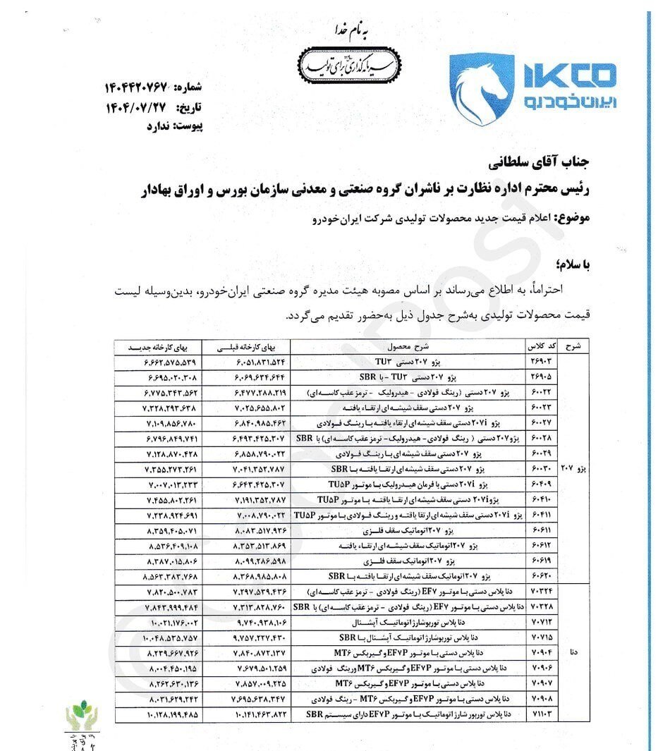 افزایش قیمت 43 محصول ایران خودرو؛ انواع 207، دنا، تارا و ری را چقدر گران شد؟ 2