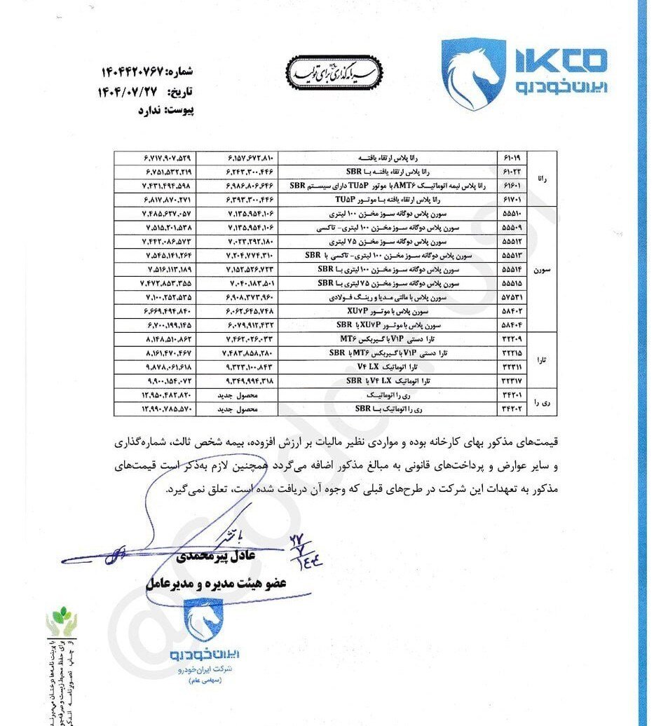 افزایش قیمت 43 محصول ایران خودرو؛ انواع 207، دنا، تارا و ری را چقدر گران شد؟ 3