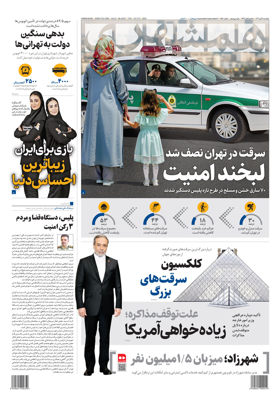 سرقت در تهران نصف شد | بدهی سنگین دولت به تهرانیها همشهری 1